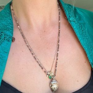 Handmade hand knotted mixed gemstone necklace with jasper pendant